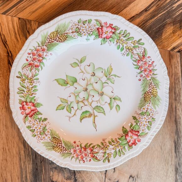 Pair of Vintage Dogwood VA Plates-American State Flowers-Ridgways Ltd of England - Picture 1 of 9